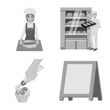 Fırının vektör çizimi ve doğal işaret. Ağ için fırın ve organik stok sembolü seti.