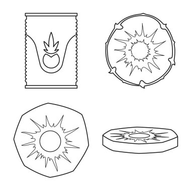 Ananas ve meyve logosunun vektör çizimi. Stok için ananas ve yiyecek vektör simgesi koleksiyonu.