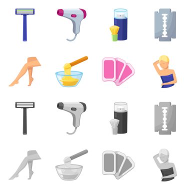 Tıraş ve hijyen logosunun vektör çizimi. Ağ için tıraş ve banyo amblemi koleksiyonu.