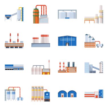 Sanayi ve bina simgesi vektör tasarımı. Web için sanayi ve inşaat stok sembolü koleksiyonu.