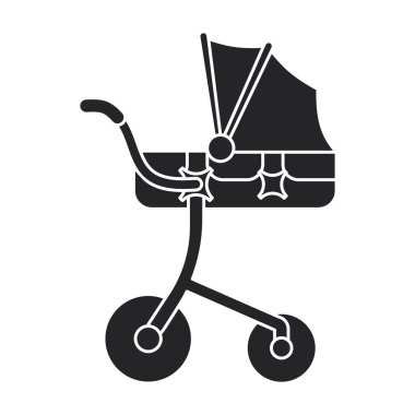 Stroller vektör simgesi. Siyah vektör simgesi beyaz arka plan pusetinde izole edildi.
