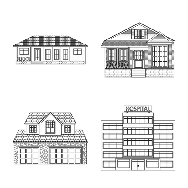 Vector design of building and front icon. Collection of building and roof stock vector illustration. — Stock Vector