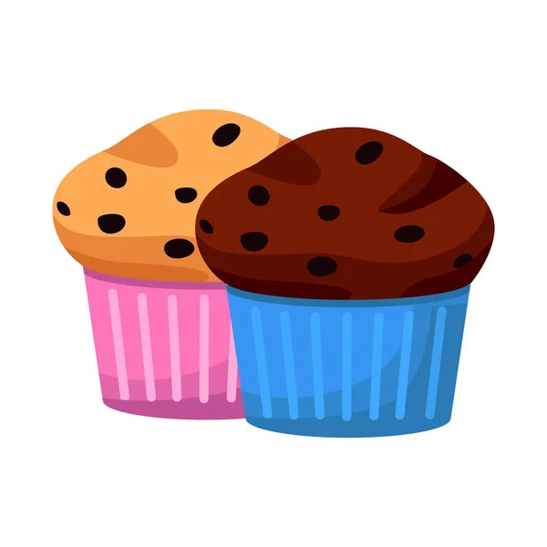 カップケーキと誕生日のロゴのベクトルデザイン。カップケーキとケーキのアイコンのセット. — ストックベクタ