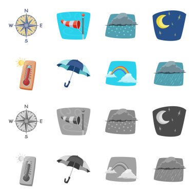 Hava ve İklim simge vektör tasarımı. Hisse senedi için hava ve bulut vektör simge kümesi.