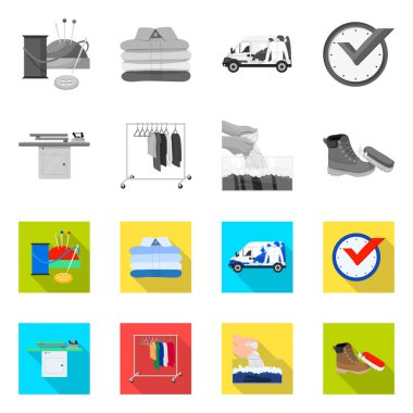 Çamaşırhane ve temiz işareti vektör çizimi. Çamaşırhane ve giyim koleksiyonu stok web simgesi.