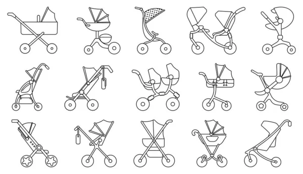 Babywagen lijn vector set icon.Illustratie van geïsoleerde lijn pictogram kinderwagen voor pasgeboren.Vector illustratie kinderwagen. — Stockvector