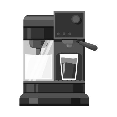 Kahve makinesi ve plastik tabelanın izole edilmiş nesnesi. Stok için kahve makinesi ve aygıt vektör simgesinin grafiği.