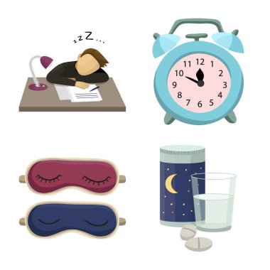 Rüyalar ve gece simge vektör Illustration. Rüyalar ve hisse senedi için yatak odası vektör simge koleksiyonu.