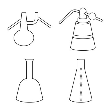 Tecrit edilmiş deney ve kimya ikonu. Deney ve laboratuvar stok vektör illüstrasyonu koleksiyonu.