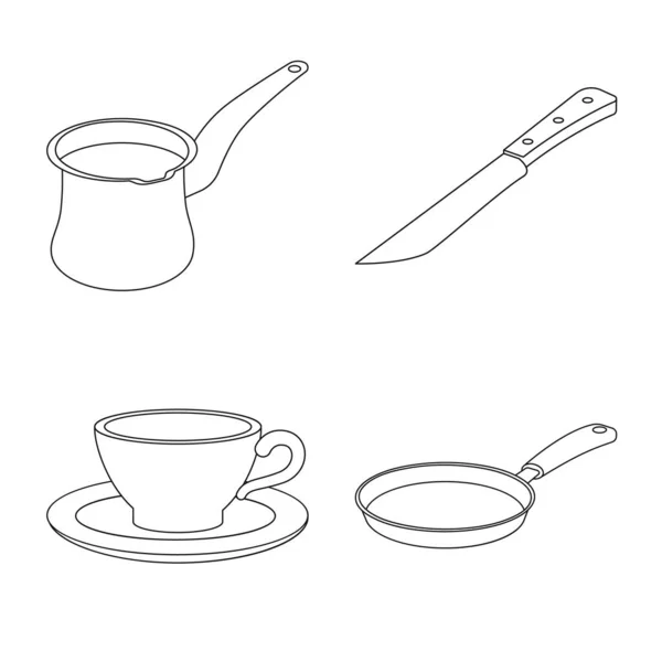 Vektor-Illustration von Küche und Koch-Symbol. Set von Küchen- und Haushaltsvektorsymbolen für den Vorrat. — Stockvektor