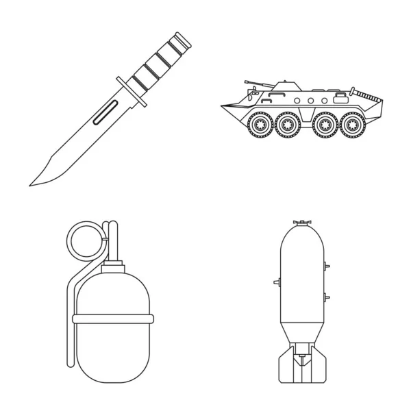 Изолированный предмет оружия и знак оружия. Коллекция оружия и армейского инвентаря . — стоковый вектор