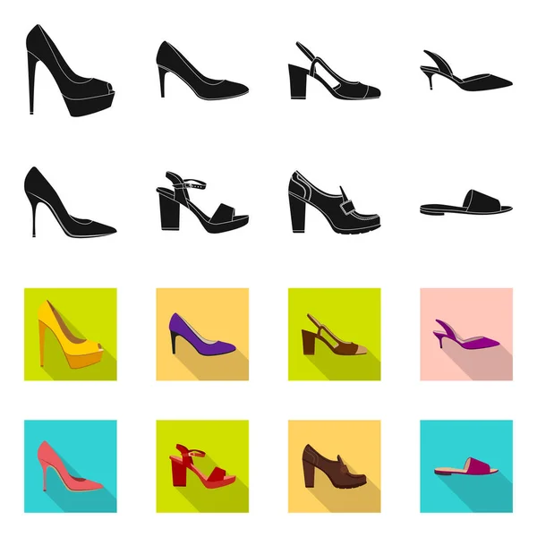 鞋子和妇女标志的被隔绝的对象。网站的鞋类和脚股票符号集. — 图库矢量图片