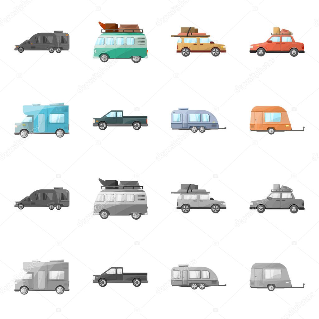 Vector illustration of auto and journey sign. auto and trailering stock vector illustration.