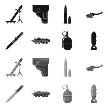 Silah ve silah işareti yalıtılmış nesne. Hisse senedi için silah ve ordu vektör simge kümesi.