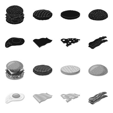 Burger ve sandviç simge vektör tasarımı. Burger ve dilim hisse senedi vektör çizim seti.