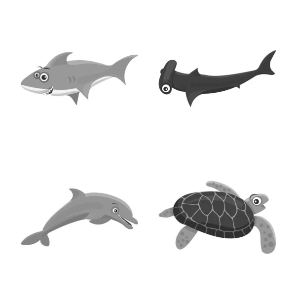 海や動物のシンボルのベクター デザイン。海と海洋株式ベクトル イラスト集. — ストックベクタ
