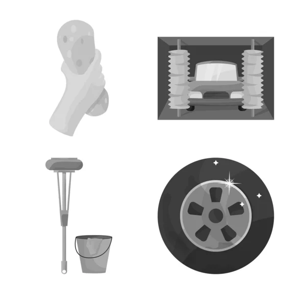 Векторная иллюстрация автомойки и дорожного знака. Сбор символа автомойки и чистки для паутины . — стоковый вектор