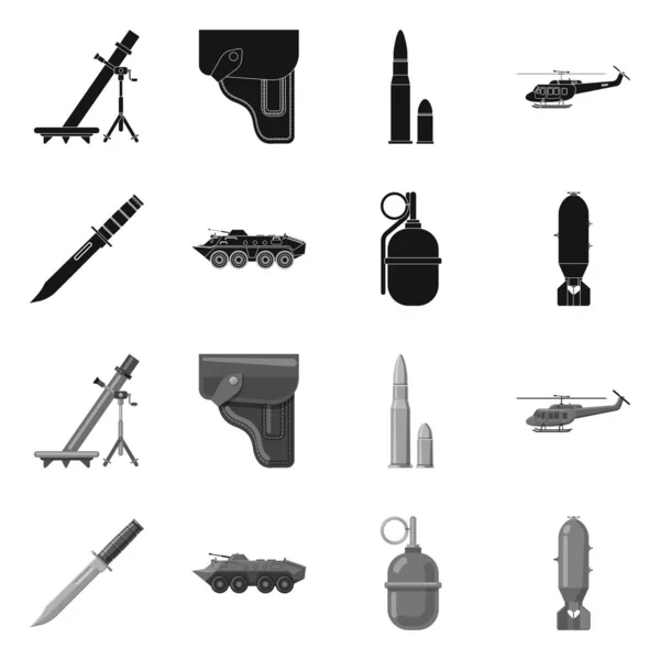 Isoliertes Objekt der Waffe und des Waffenzeichens. Set von Waffen und Armee-Vektor-Symbol für Aktien. — Stockvektor