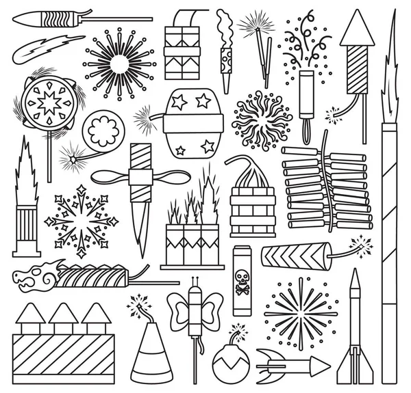 Christmas Firework line vector set icon.vector illustration celebrate firecracker.isolated line vector set icon of Christmas Firework on white background . — 스톡 벡터