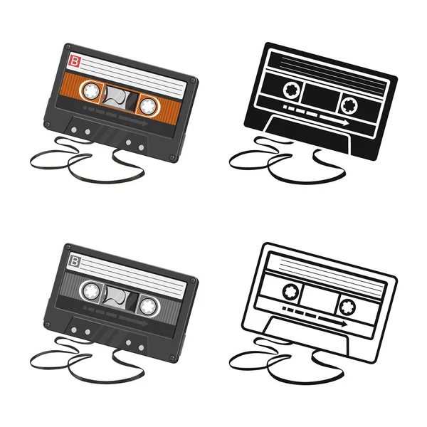 Vector design of cassette and tape sign. Graphic of cassette and reel vector icon for stock. — Stock Vector