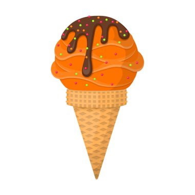 Dondurma koni vektör simgesinde. Çizgi film vektör simgesi külahtaki beyaz arkaplan dondurmasında izole edildi.