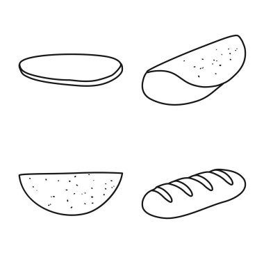 Hamburger ve abur cubur sembolünün vektör çizimi. Stok için hamburger ve kahvaltı vektör simgesi koleksiyonu.