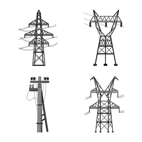 Objet isolé de transmission et signe d'infrastructure. Collecte d'illustrations vectorielles de transmission et de réseau . — Image vectorielle