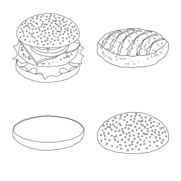 Isolated object of burger and sandwich sign. Collection of burger and slice stock vector illustration. — Stock Vector