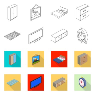 Yatak odası ve oda simge yalıtılmış nesne. Yatak ve mobilya hisse senedi simgesi için web topluluğu.