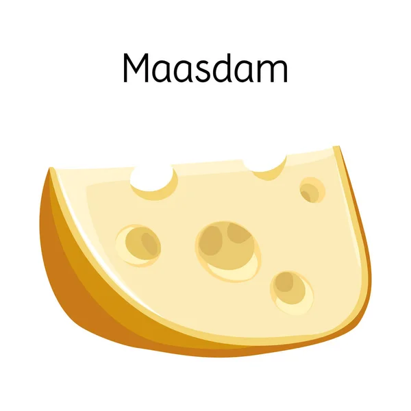Objeto aislado de queso y logotipo de maasdam. Gráfico de queso y pieza vector icono para stock . — Archivo Imágenes Vectoriales