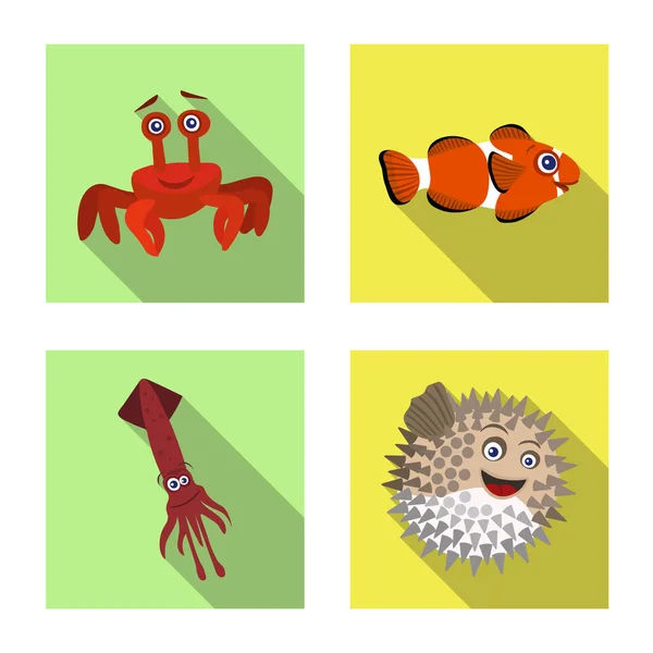Objeto aislado del logotipo del mar y los animales. Conjunto de mar y vector marino icono para stock . — Vector de stock