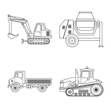 Yapı ve inşaat işareti vektör Illustration. Web için yapı ve makine hisse senedi simgesi kümesi.