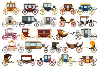 Vintage carriage vector cartoon set icon. Vector illustration set cart for princess. Isolated cartoon icon transport of vintage carriage on white background . clipart