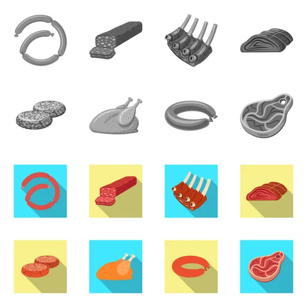 Objet isolé du logo viande et jambon. Ensemble d'icône vectorielle de viande et de cuisson pour bouillon . — Image vectorielle