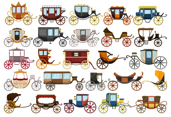 Vintage carriage vector cartoon set icon. Vector illustration set cart for princess. Isolated cartoon icon transport of vintage carriage on white background . Stock Vector