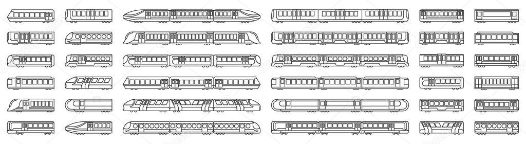 Subway train vector illustration on white background .Set line icon transport metro.Vector illustration set icon subway train.