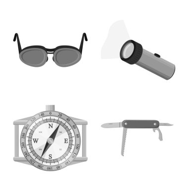 Dağcılık ve tepe simge vektör çizimi. Dağcılık ve kamp kümesi web için hisse senedi simgesi.