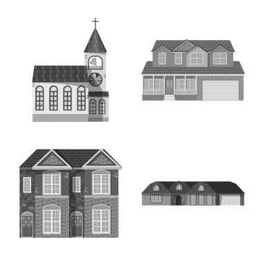Bina ve açık yalıtılmış nesne logo. Bina ve çatı hisse senedi vektör çizim koleksiyonu.