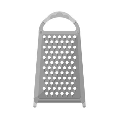 Öğütücü ve çatal bıçak logosunun vektör tasarımı. Ağın rendeleyici ve enstrüman sembolü grafiği.