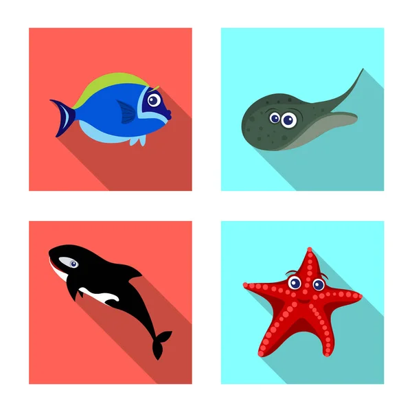 Objeto aislado de mar y símbolo animal. Colección de símbolo de stock marino y marino para web . — Archivo Imágenes Vectoriales