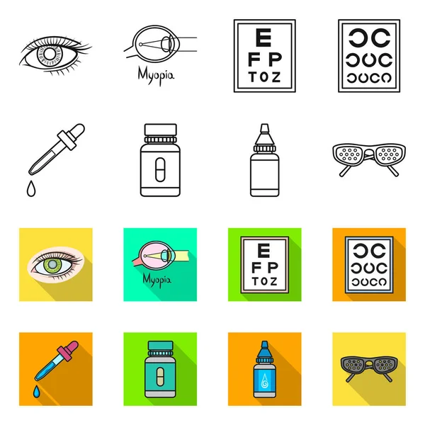 Ilustración vectorial del icono de optometría y medicina. Colección de optometría y símbolo de stock de diagnóstico para web . — Vector de stock