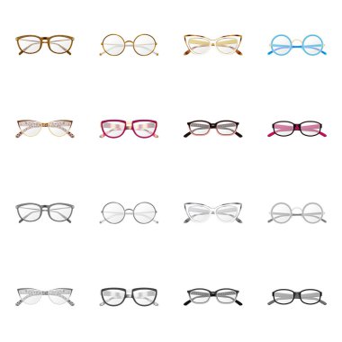 Gözlük ve çerçeve logo vektör Illustration. Gözlük ve hisse senedi için aksesuar vektör ikon koleksiyonu.