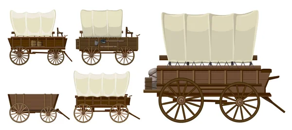 Conjunto de ilustración vectorial occidental del viejo carro sobre fondo blanco. Conjunto de dibujos animados vectoriales icono salvaje carro oeste . — Vector de stock