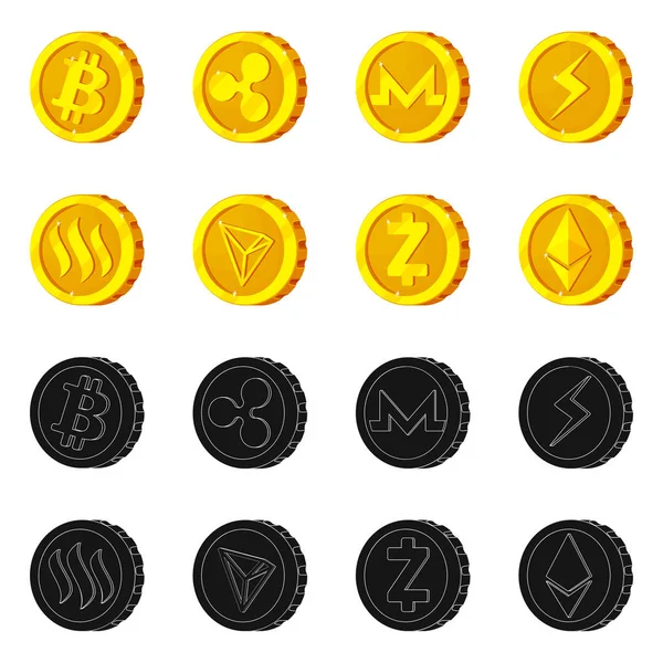 Diseño vectorial de criptomoneda e icono de moneda. Colección de criptomoneda y criptomoneda icono de vector para stock . — Vector de stock