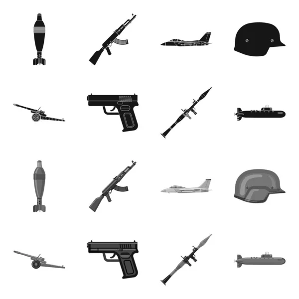 Vektor-Illustration von Waffe und Waffensymbol. Set von Waffen und Armee-Vektor-Symbol für Aktien. — Stockvektor