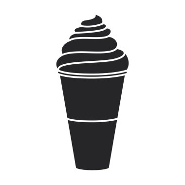 Dondurma koni vektör simgesinde. Siyah vektör simgesi külahtaki beyaz arkaplan dondurmasında izole edildi.