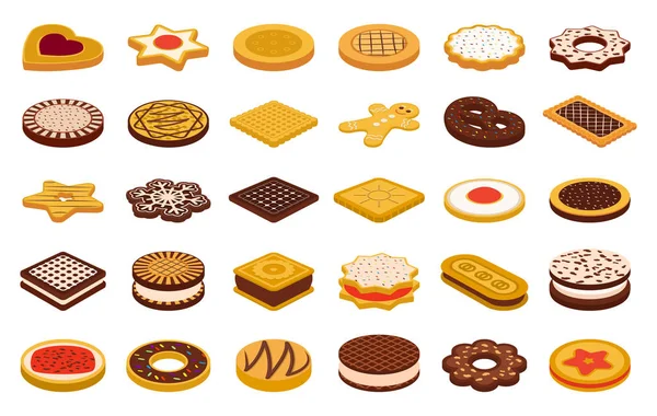 Beyaz arka planda yemek karikatürü vektör çizimi. Bisküvi kek karikatür vektör kümesi. Yiyeceğin izole vektör ikonu kurabiyesi.. — Stok Vektör