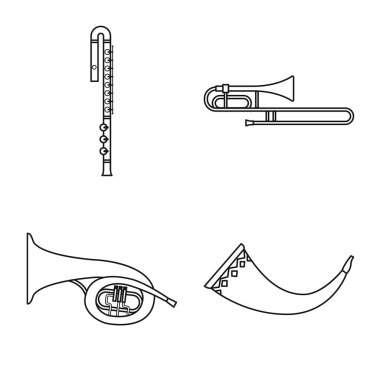 Tahta rüzgar ve enstrüman sembolünün vektör tasarımı. Tahta rüzgar kümesi ve stok için vektör simgesi çal.