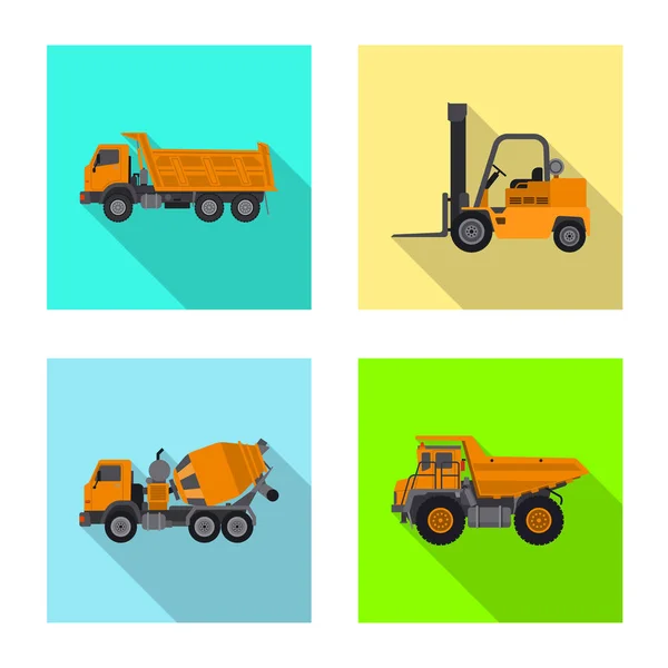 Progettazione vettoriale dell'icona di costruzione e costruzione. Raccolta di illustrazione vettoriale del parco macchine e delle costruzioni . — Vettoriale Stock