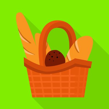 Sepet ve ekmek logosunun vektör çizimi. Ağ için sepet ve yiyecek sembolü koleksiyonu.